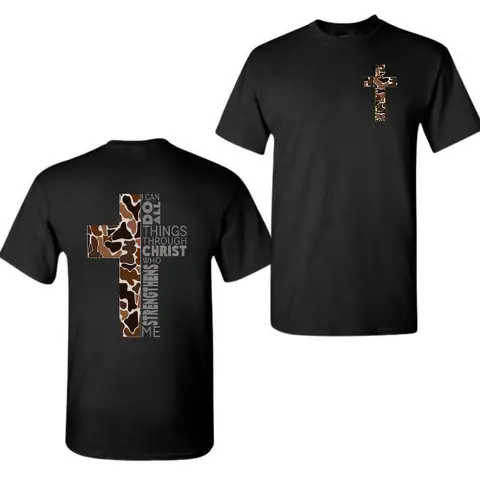 Christian T-Shirt, Camo Cross Design With Philippians 4:13 Verse, Perfect For Faithful Believers And Outdoorsmen, Cozy Shirt For Everyday Comfort Fathersdaygift