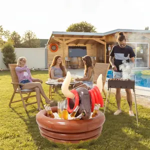 Inflatable Bull Design Ice Cooler, Inflatable Ice Cooler with 4 Inflatable Rings, Outdoor Beach Party Ice Cooler for Various Holiday Party