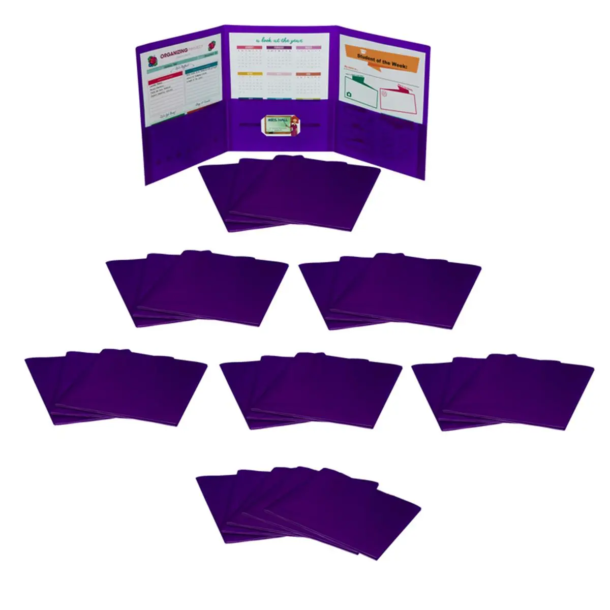 C-Line CLI33949-24 Heavyweight Poly Tri-Fold Portfolio with Business Card Holder, Purple Document Organizer Folio (Same Size as 2-Pocket Style) - Folders Bulk (Pack of 24) for Office File Storage
