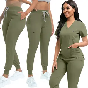 Stretch Scrubs Women Set Nursing Uniforms Scrubs Set Nurse Doctor Workwear Scrubs Top+ Jogger Pants