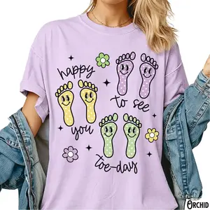 Podiatry T-Shirt, Podiatrist Nurse Gift, Retro Foot Doctor Tee, Happy To See You Today, Whimsical Feet and Flower, Office Team Crew Top