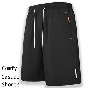 Men’s solid-color  with zippered pockets and drawstring; men’s everyday bottoms; sports- elastic-waist pocket shorts; spring/summer shorts—an ideal choice for daily  wear and athletic outfits. men's shorts Casual Breathable Quick-Dry
