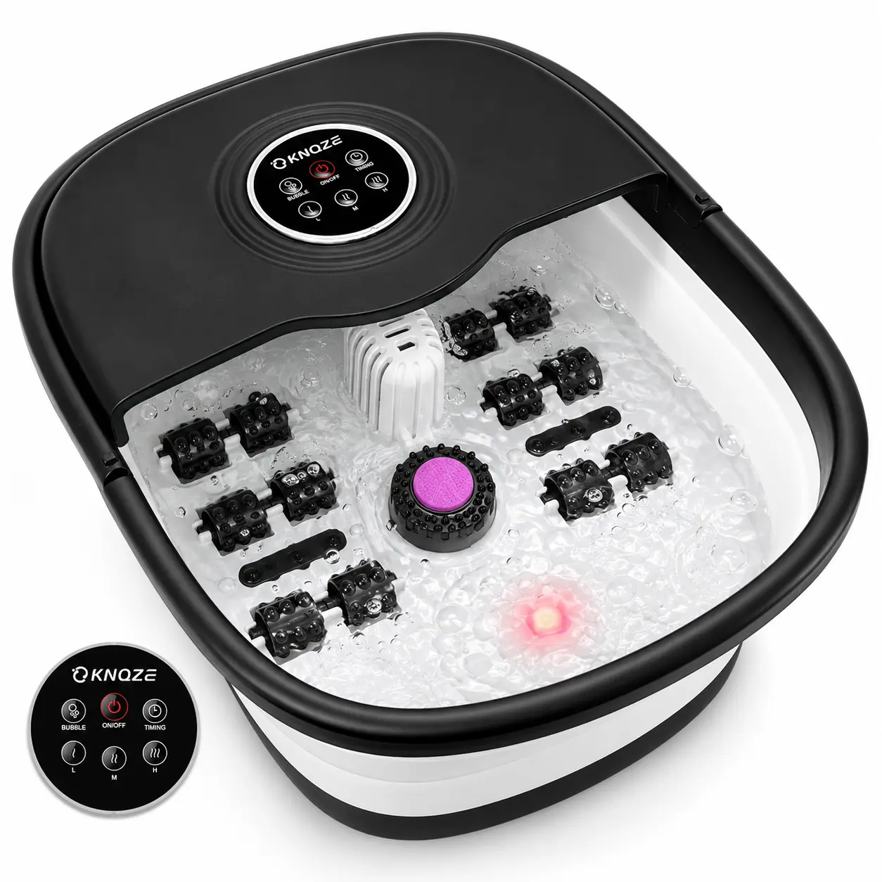 Collapsible Foot Bath Massager, Heated Foot Soaking Tub with 3 Temperature Settings, Bubble Jets, 16 Manual Rollers, Remote Control, Timer and Pumice Stone