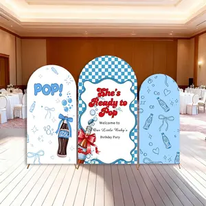 15-day Delivery She's Ready to Pop Arch Backdrop Cover Soda Pop Summer Theme Baby Shower Red Bows Blue Plaid