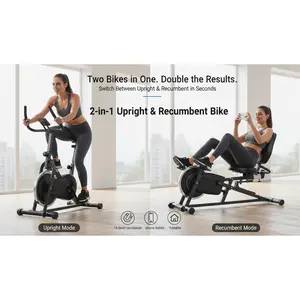 Folding Exercise Bike, Fitness Upright and Recumbent  with 16-Level Adjustable Resistance, Arm Bands and Backrest