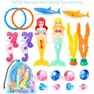 19PCS Mermaid Pool Diving Toys for Kids Swim Rings Gems Set Underwater Sinking Toys Summer Pool Games Toddler 3-12 birthday gift mother