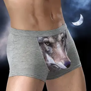 2/4Pcs Men's Digital Print Boxer Briefs Novelty Fun Breathable Stretch Comfort Underwear with Wolf Design