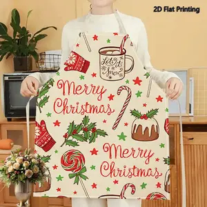 1PC 2D Flat Printed Candy Cane Christmas Holiday Festive Style Apron For Home Cooking, Kitchen Wear, And Cooking Enthusiasts