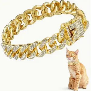Luxurious Imitation Diamond Pet Collar, Cuban Chain Cat Dog Collar, Hip Hop Style Daily Wear and Party Accessory