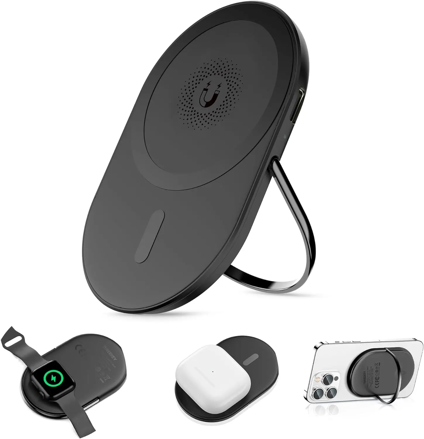 3 in 1 Magnetic Wireless charger for Apple Devices, MagSafe Compatible Charging Pad Compatible with iPhone 16 15 14 13 12 Series, Apple Watch, Airpods, with 5ft Charging Cable
