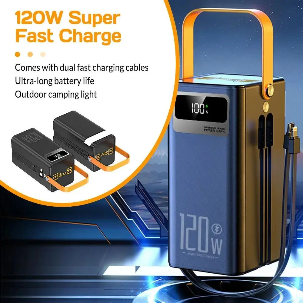 70000mAh Built-in Battery Portable Charger, 120W Fast Charging Power Bank with LED Light, 4 Outputs & 3 Inputs, for iPhone, iPad, Smartphone, Mobile Device, Outdoor Camping, LED Desk Lamp Alternative, Perfect Gift, Camping-Ready Power Backup