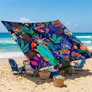 1Pcs bright floral pattern large camping tent canopy, lightweight and durable, beach and garden awning, free ropes and poles included (support poles not included), suitable for beach, camping, garden, and picnic