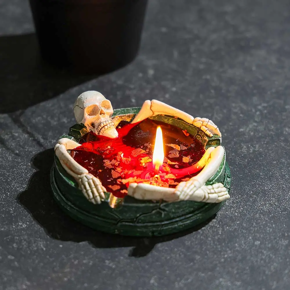 Gothic Skeleton Bath Tub Rose Scented Candle, Dark Academia Home Decor, Spooky Halloween Candle, Unique Skull Candle Gift, Sweet Rose Fragrance Aesthetic Desk Ornament