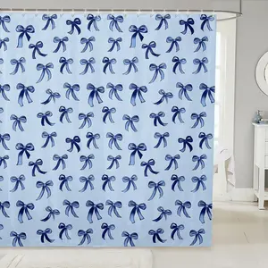 Bowknot Shower Curtain,  Kawaii Simple Bows Waterproof Bathroom Curtain, Cute Cartoon Dreamy Printed Kids Teens Bath Curtain With Hooks