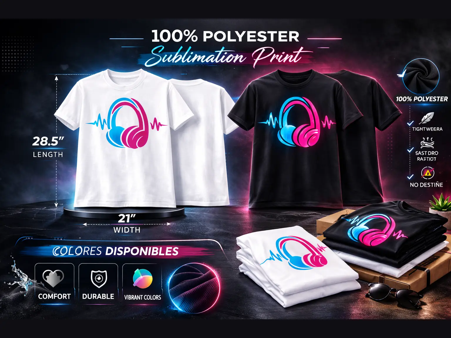 DJ Headphones Heartbeat T-Shirt | Sublimation Print Music Graphic Tee | Unisex Polyester Shirt
