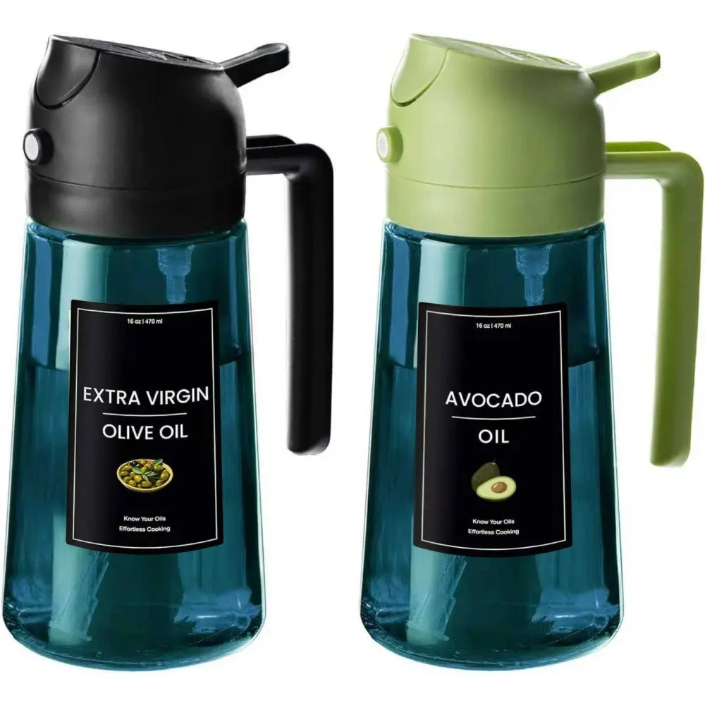 Blue Glass Olive Oil Sprayer Bottle, 16 Oz Capacity, Ideal for Cooking & Kitchen Use, Kitchen Gadgets, Kitchenware, Air Fryer, Salad Dressing, BBQ Seasoning, Olive Oil Dispenser, Oil Bottles