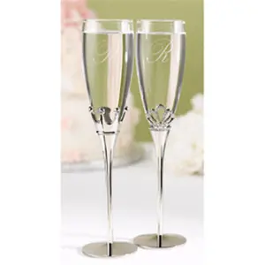 212 MAIN Personalized King and Queen Flutes Set - Decorative Rhinestone Glassware with Crown Tops, Wedding and Festive Party Home Supplies