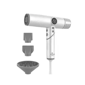 AIKO PRO 1800W High-Speed Foldable Travel Hair Dryer with Ionic Technology, Brushless Motor, 3 Temperatures & 3 Speeds, Lightweight & Quiet, 3 Magnetic Nozzles, Pearl White