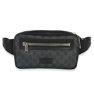 Pre-owned GUCCI Canvas Belt Bag 156255 Black Grey Soft GG Supreme Monogram Web Belt Bag