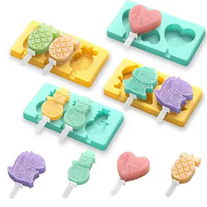 Kids Cartoon Popsicle Molds - 4 Pack, 10-Cavity Food-Grade Silicone Ice Pop Cream Molds, with Reusable Sticks, Non-Stick Flat Design, Easy Release, Stackable for Space Saving