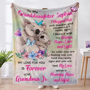 Personalized blanket from grandma, mom and grandpa to granddaughter. Custom koala letter blanket quilt. Soft micro fleece blanket for bed.  gift