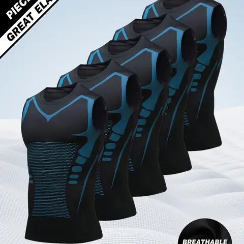 Men's 5-Piece Fitness Workout Vest Set - Breathable, Stretch Sleeveless Activewear, Quick Dry, Gym/Running, Outdoor Sports, Gym to Trail Ready Tops by Sohochic
