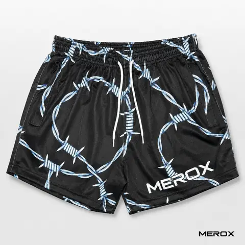 MEROX Unisex Barbed Wire 5-Inch Mesh Shorts for Men & Women – Breathable Gym, Workout, Bodybuilding, Running, Training, Sports & Streetwear Athletic Shorts with Zipper Pockets Streetwear Sports Shorts