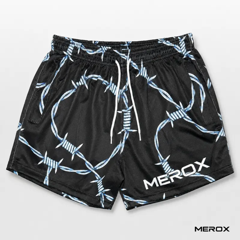 MEROX Unisex Barbed Wire 5-Inch Mesh Shorts for Men & Women – Breathable Gym, Workout, Bodybuilding, Running, Training, Sports & Streetwear Athletic Shorts with Zipper Pockets Streetwear Sports Shorts