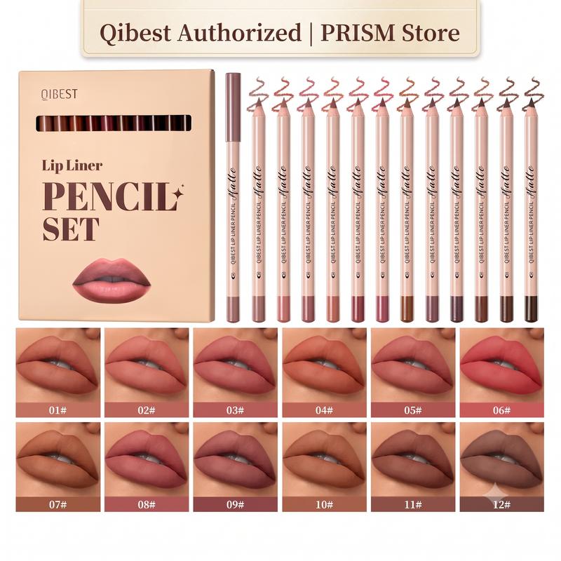 Qibest 12-Piece Matte Lipstick Liner Pencil Set - Long-Wear Velvet Finish Cosmetic, Assorted Colors Matte Lip Liners for Daily Everyday Use, Adults' Beauty Essentials