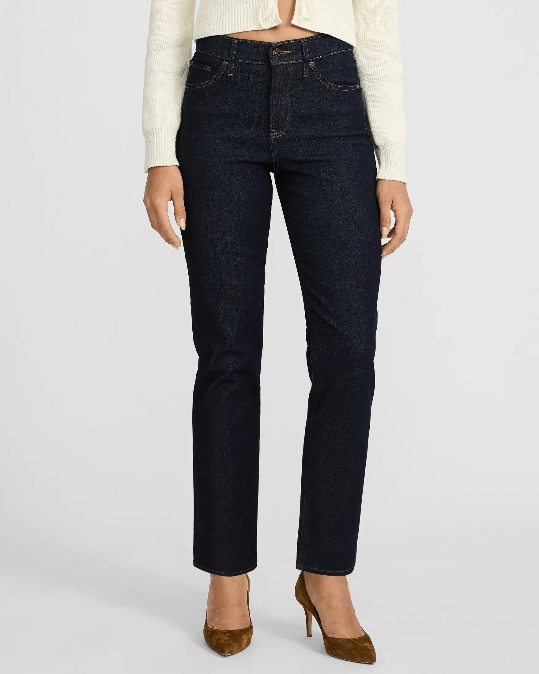 Express High Waisted Dark Wash Straight Ankle Jeans