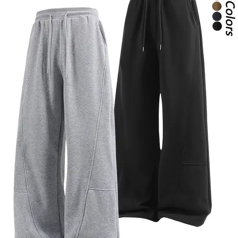 Men's Fleece-Lined Loose Wide-Leg Sweatpants, Y2K Street-Style Oversized Joggers, Casual Loungewear Pants, Casual Chic Trousers, Deconstructed Leisure Trousers, Athleisure Style Pants Suitable for Daily Wear & Street Fashion