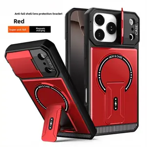 Orange Armor Stand Plastic Phone Case - Shockproof Polycarbonate Cover, Anti-Drop Protection, Camera Lens Guard, Magnetic Charging Compatible for iPhone 17 Pro Max,16/15/14/13, Nordic European Outdoor Smartphone Handheld Cellphone Devices Accessory