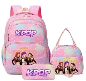 Teen Girls' 3-Piece K-Pop Girl Themed Gym Bag Set - Colorful Backpack, Lunch Bag, Pencil Case - Fashionable Versatile Sports & Outdoor School Supplies