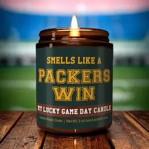 Smells Like a Packers Win Candle - Funny Football Scented Candle for Packers Fans, Lucky Game Day Soy Candle, Fan Cave Decor