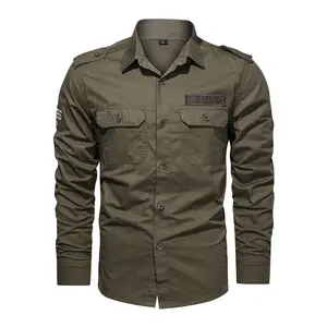 Cotton Shirt Men Casual Solid Long Sleeve Blouses High Quality Militar Overshirt Brand Clothing Black Cargo Shirts for Men 6XL
