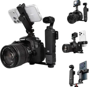Multi-Camera Mount Rig for DJI Osmo Pocket 3 4 insta360 Luna Ultra & DSLR Digital Action Camera – Dual 1/4" Screws with Cold Shoe Mounts, Tripod Compatible, Supports Phone as Monitor