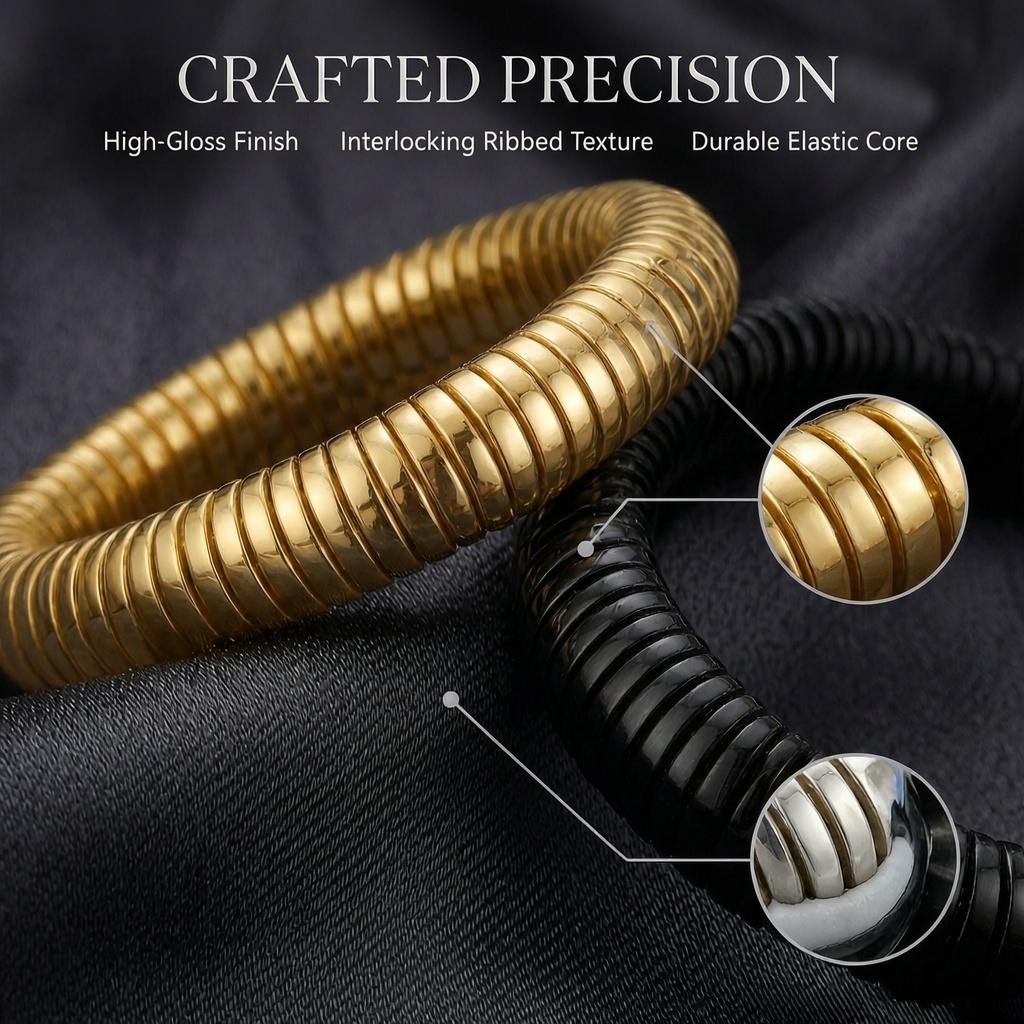 Elastic Snake-Bone Series Bracelet Twisted-Cable Design 8 Inches Stainless Steel for Women & Girls Clasp-Free Extreme Flexibility，Comes with a Gift Box