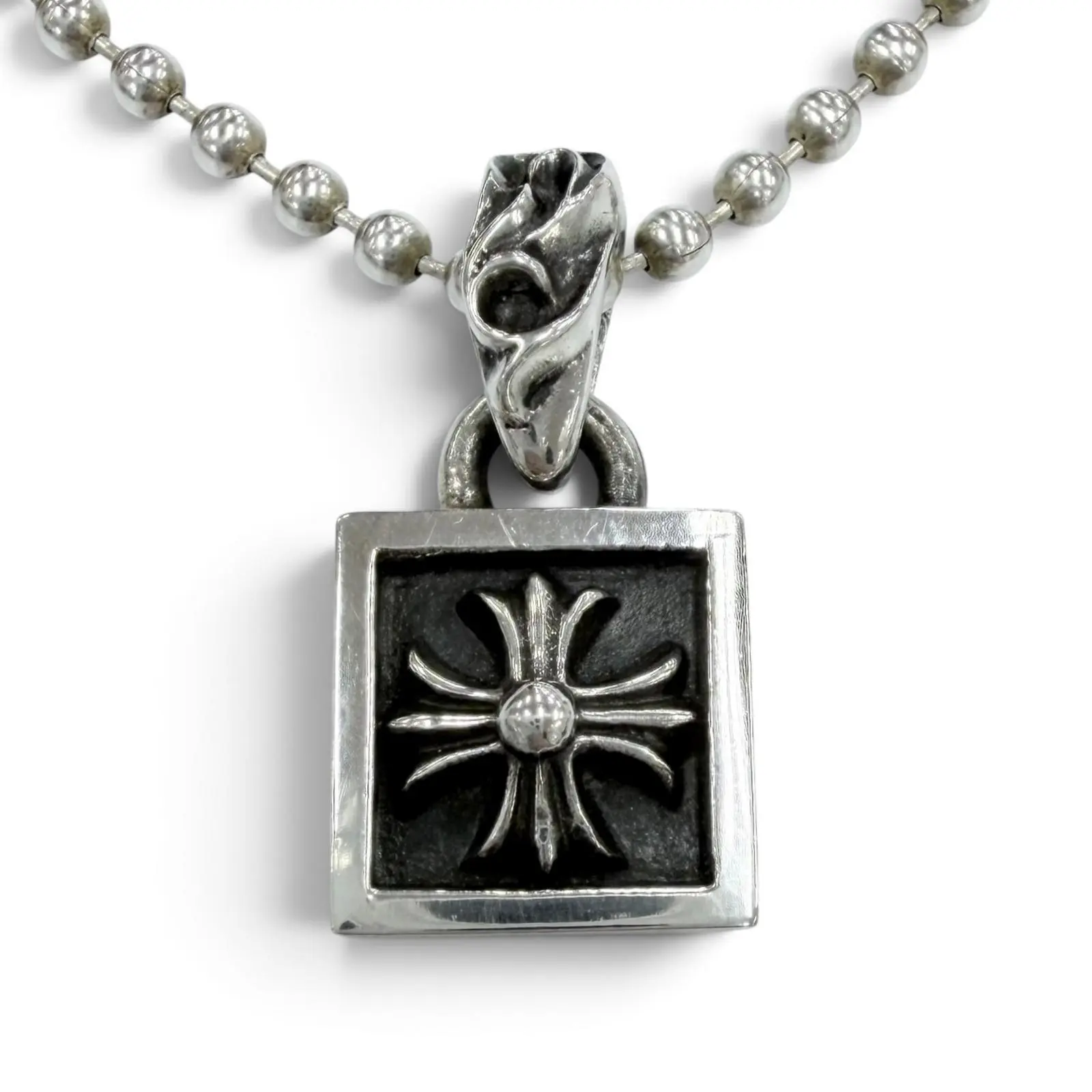 Pre-owned Chrome Hearts Sterling Silver 925 (Ag925) Small Leather Goods 925 Cross Necklace