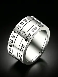 Men's Stress Relief Rotating Ring, Simple Wedding Ring, Month Letter Rotatable Men's Ring, Stainless Steel, Casual Sports Jewelry