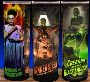 Universal Monsters Bride of Frankenstein Creature Black Lagoon 20oz Stainless Steel Tumbler with Lid & Straw Classic Horror Drinkware for Monster Fans - Beverage
