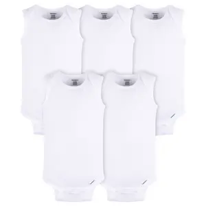 5- Baby Neutral White Sleeveless Onesies® Bodysuits