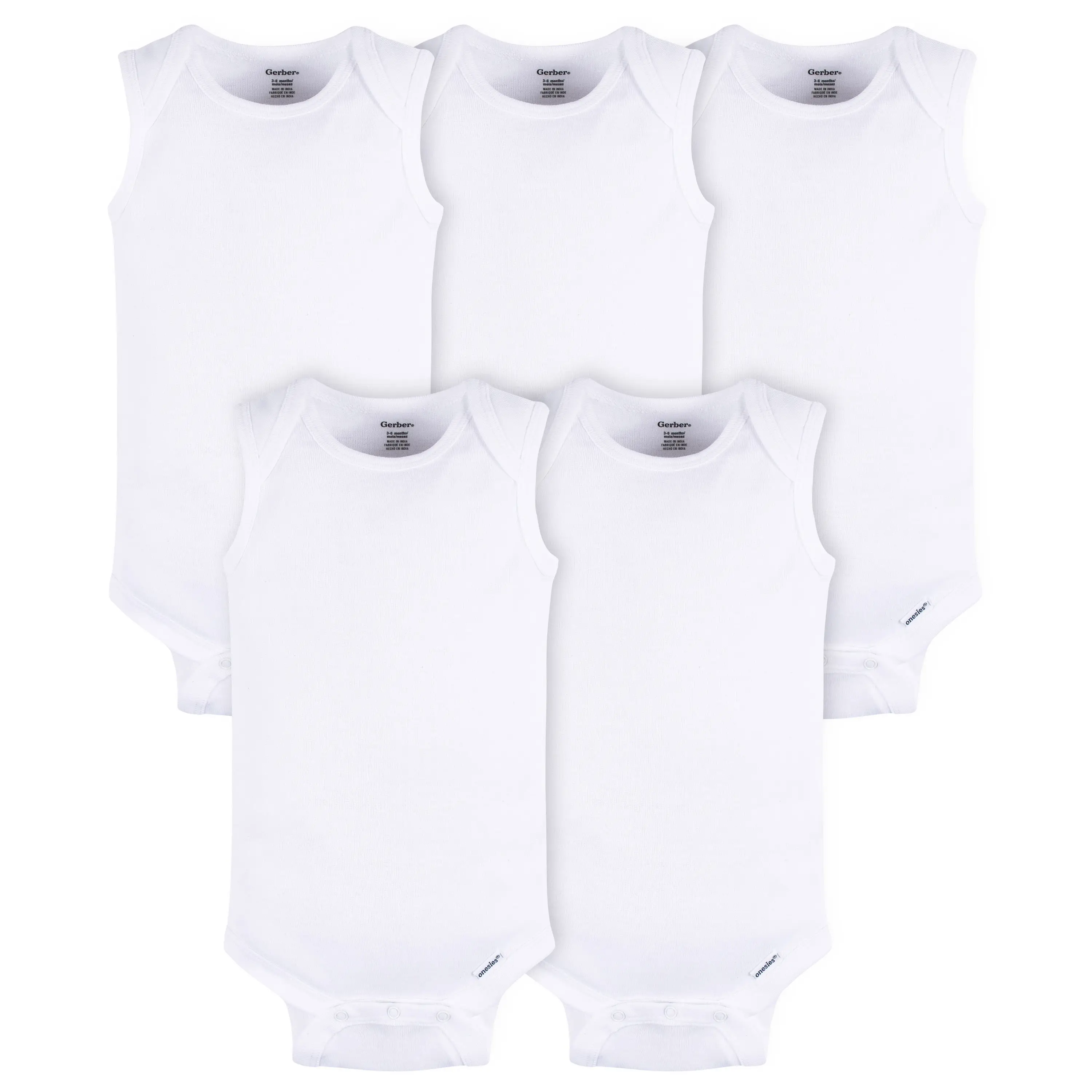 5- Baby Neutral White Sleeveless Onesies® Bodysuits