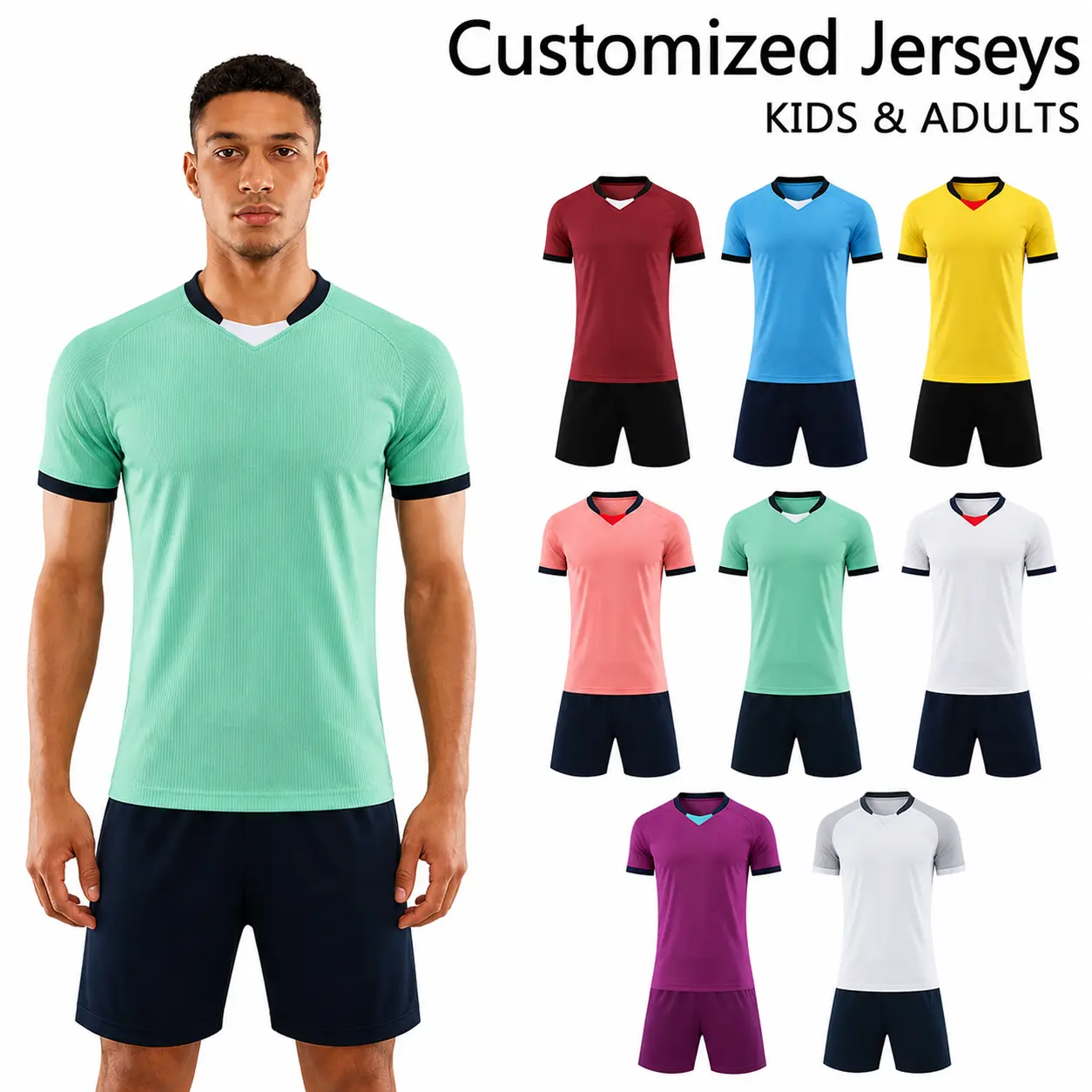 Custom Soccer Jerseys for Adults Personalised Football Shirt & Short Set Premium Polyester Breathable Team Logo DIY Name Number