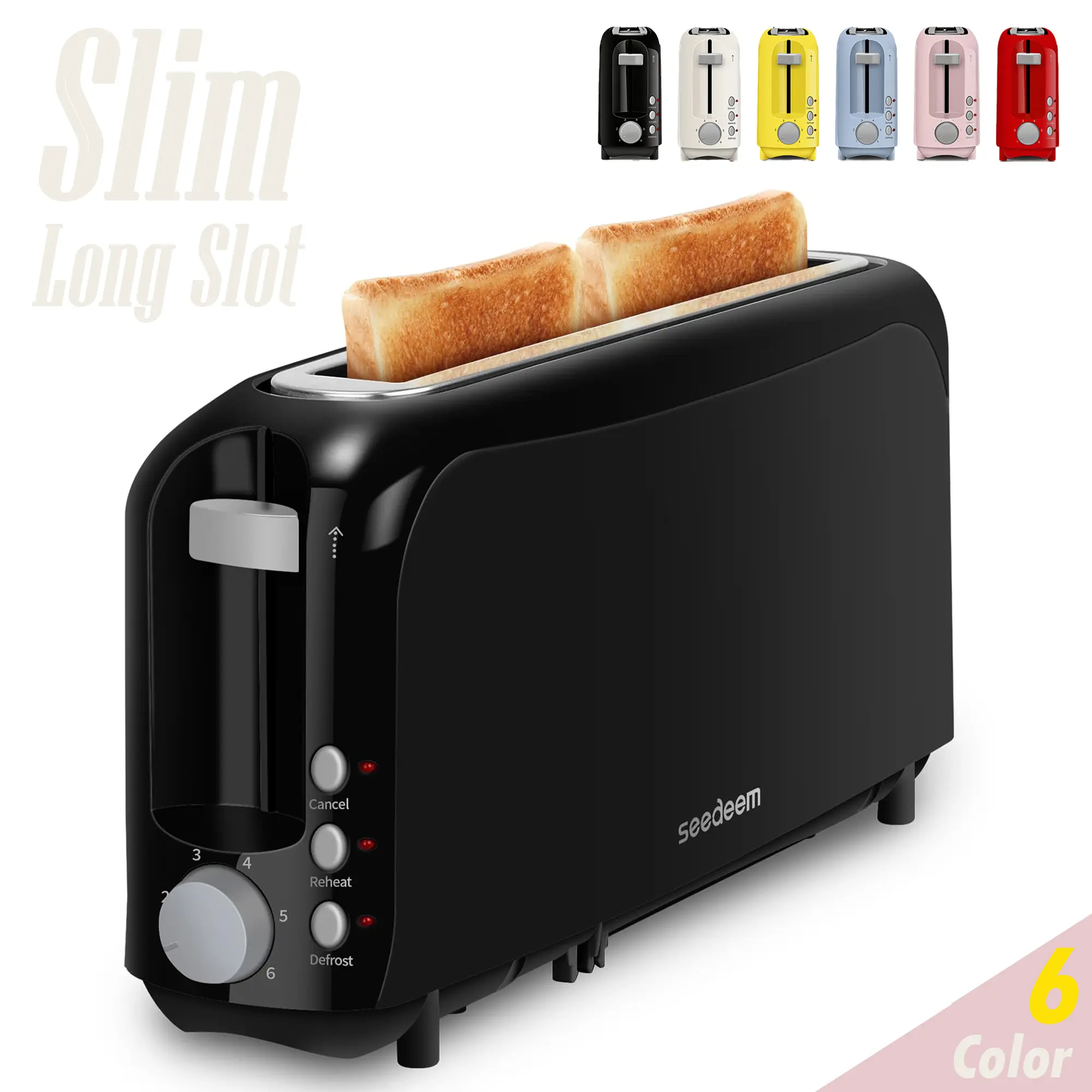 2 Slice Slim Toaster, Single 10" Long Slot Toaster Fits Bagels & Artisan Bread, 6 Shade Settings, Cancel/Reheat/Defrost, Removable Crumb Tray, Auto Shut-Off,