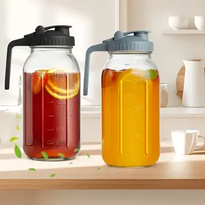 1 Piece 64oz Borosilicate Thickened Glass Cold Water Bottle, Mason Jar Style Leak-Proof Seal Lid, Cold & Heat Resistant Easy to Clean, Large Capacity Home Water Storage, For Cold Brew, Home Office Multi-Scene Practical Jug