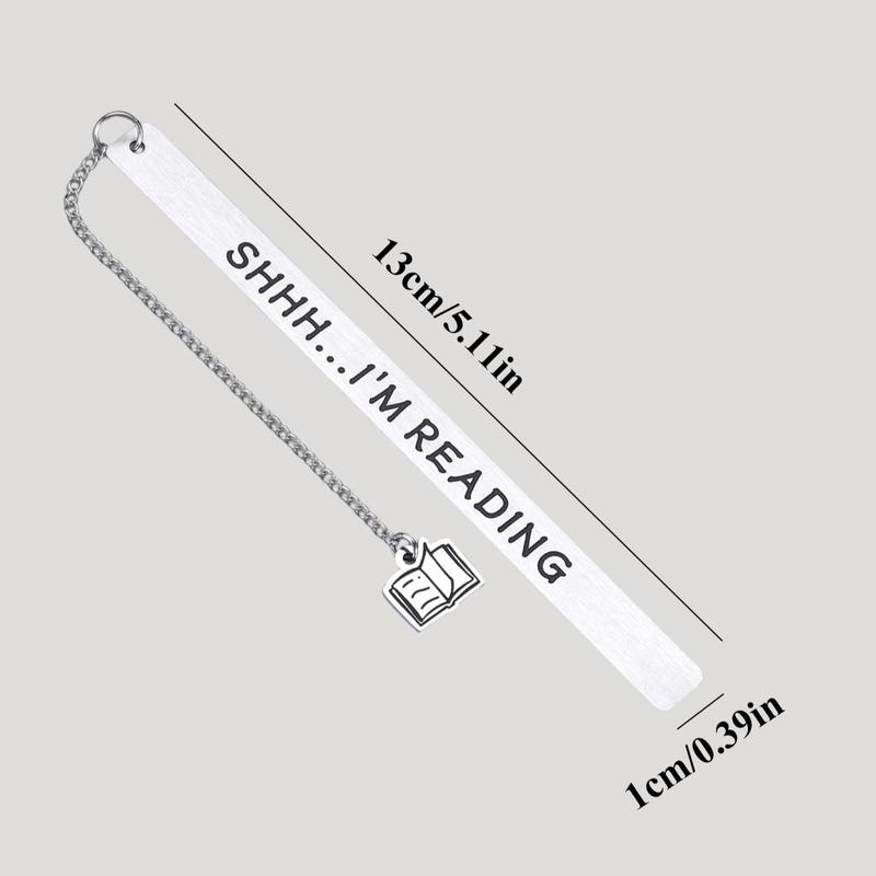 Letter & Book Pattern Bookmark Bundle, 2 Counts/set Silver Stainless Steel Bookmarks with Pendant Charm, Durable Reading Accessories for Home, Office, and School