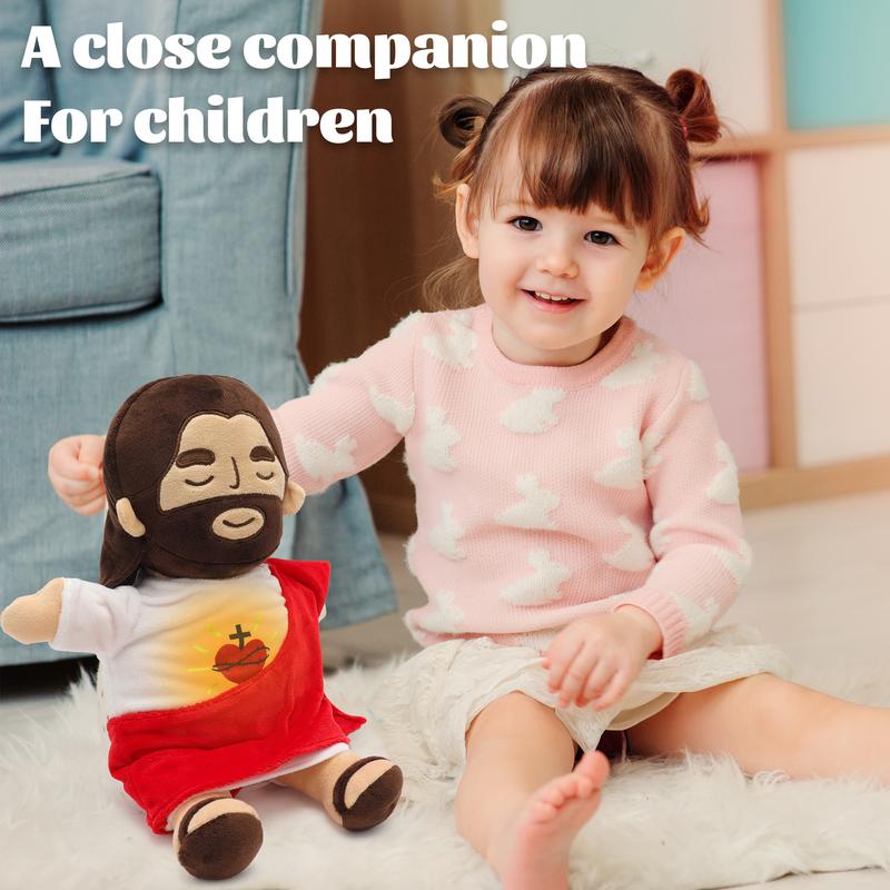 Yelakey Breathing Jesus Plush Soothing Jesus Plush Toys with Light & Sound, Jesus Stuffed Animal Breathing Plushy Doll, Christian Catholic Religious Plushie Christmas Easter Gifts for Kids Baby Adult