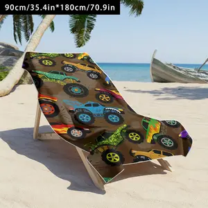 Cartoon Monster Truck Beach Towel, Super Soft Absorbent Quick Dry, Durable, Essential for Vacation, Yoga, Travel, Swimming, Camping