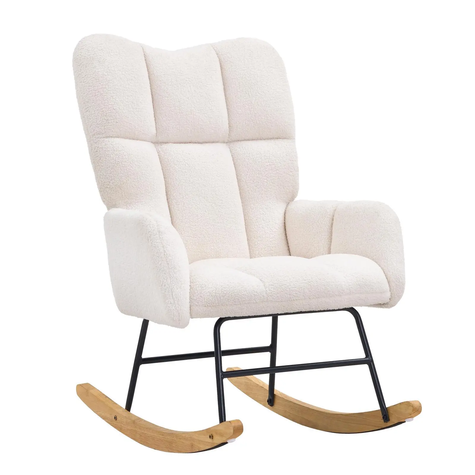 【Backtoschool】VEVOR Rocking Chair Nursery, Glider Rocking Chair with Soft Seat and High Backrest, 250 lbs Weight Capacity Teddy Fabric, Upholstered Glider Rocker Chair for Nursery, Bedroom, Living Room, Ivory White