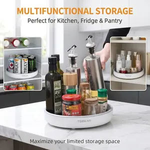 25CM Multi-fuctional Condiment Bottle Storage Tray 360° Rotating Multifunctional Kitchen Organizer for Cabinets Storage Rooms Fridges Tool Hoary White Racks